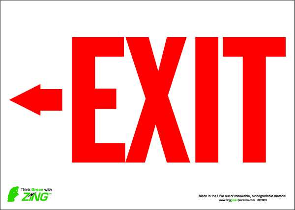 Zing Exit Sign, English, 14" W, 10" H, Polyester, White 2082S