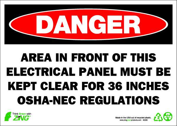 Zing DANGER Sign, Electrical Panel, 10X14" 2089