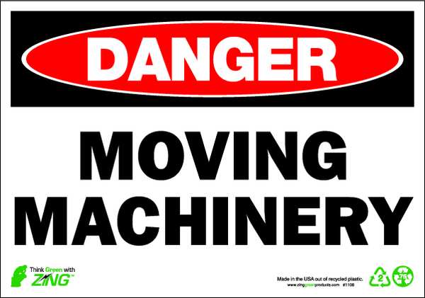Zing Danger Sign, 7" Height, 10" Width, Plastic, Rectangle, English 1108