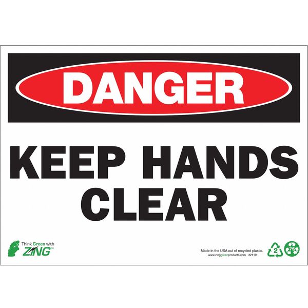 Zing Danger Sign, 10 in Height, 14 in Width, Plastic, Rectangle, English 2119