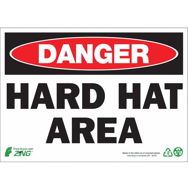 Zing DANGER Sign, Hard Hat Area, 10X14", AL 2102A