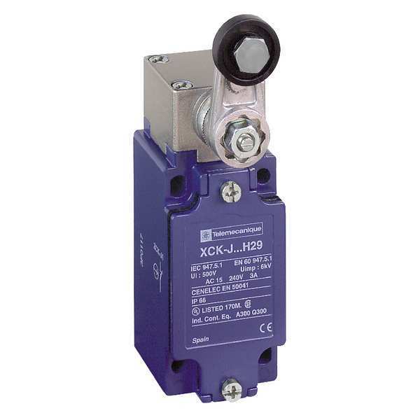 Telemecanique Sensors Heavy Duty Limit Switch, Roller Lever, Rotary, 1NC/1NO, 10A @ 240V AC, Actuator Location: Side XCKJ10511H7