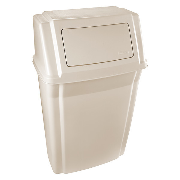 Rubbermaid Commercial 15 gal Rectangular Trash Can, Beige, 11 3/4 in Dia, Swing, Polycarbonate Base/ABS Top FG782200BEIG