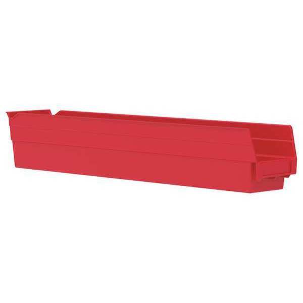 Akro-Mils 20 lb Shelf Storage Bin, Plastic, 4 1/8 in W, 4 in H, 23 5/8 in L, Red 30124RED