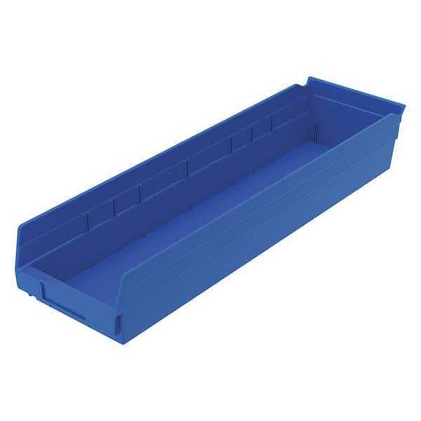 Zoro Select 20 lb Shelf Storage Bin, Plastic, 6 5/8 in W, 4 in H, Blue, 23 5/8 in L 30164BLUEBLANK