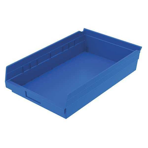 Zoro Select 20 lb Shelf Storage Bin, Plastic, 11 1/8 in W, 4 in H, Blue, 17 7/8 in L 30178BLUEBLANK