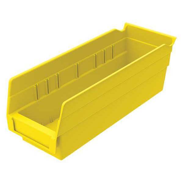 Zoro Select 10 lb Shelf Storage Bin, Plastic, 4 1/8 in W, 4 in H, 11 5/8 in L, Yellow 30120YELLOBLANK
