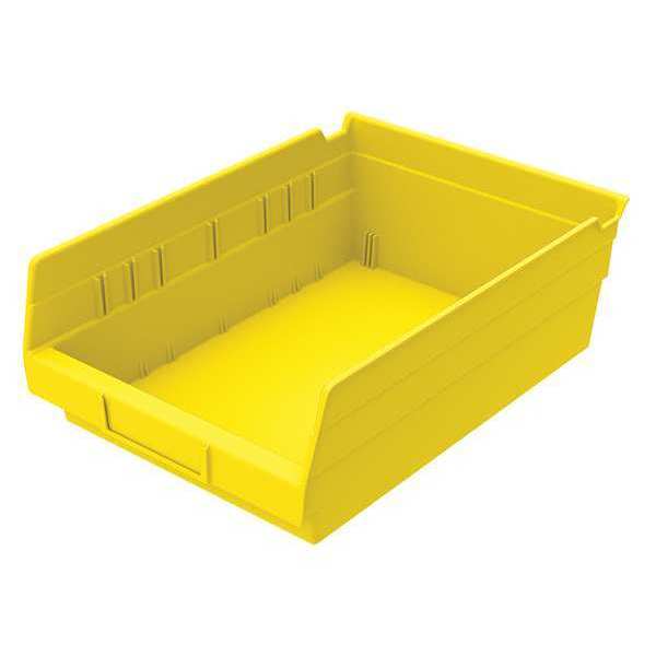 Zoro Select 15 lb Shelf Storage Bin, Plastic, 8 3/8 in W, 4 in H, 11 5/8 in L, Yellow 30150YELLOBLANK