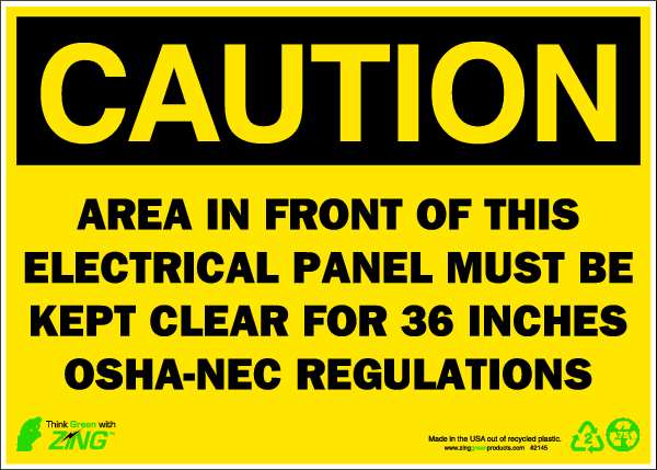 Zing CAUTION Sign, Electrical Panel, 10X14", AL 2145A