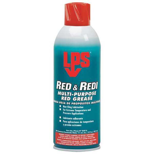 Lps Red & Redi Multipurpose Red Grease, NLGI Grade 2, 16 oz Aerosol Can 05816