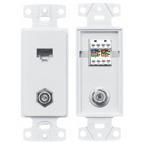 Hubbell Wiring Device-Kellems Wall Plate and Jack, Cat 5e/F-Type, White NS785W