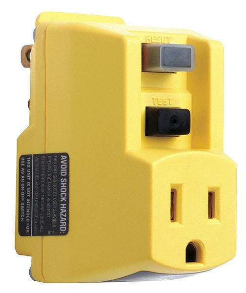 Power First Plug-In GFCI, Ylw, 15A, 5-15P, Indoor, 120VAC 5YL43