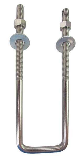 Zoro Select Square U-Bolt, 3/8"-16, 2 in Wd, 3 in Ht, Plain Stainless Steel U17267.037.0203