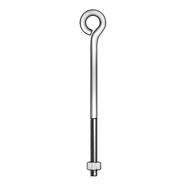 Zoro Select Routing Eye Bolt Without Shoulder, #10-24, 3 in Shank, 3/8 in ID, Steel, Zinc Plated, 10 PK 07030 0