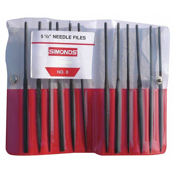 Simonds Needle File Set, Swiss, 5-1/2 In. L, Finish: Black Oxide 83522600