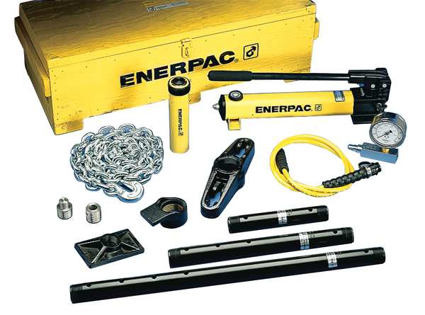 Enerpac MS220, 12.5 Ton, Hydraulic Cylinder and Hand Pump Set with 13 Cylinder Attachments MS220