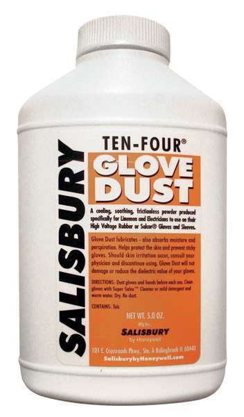 Salisbury Ten-Four Glove Dust, Powder, For Rubber Insulating Lineman Gloves, Size 5 oz, White, 1 Bottle 10-4CS-ES