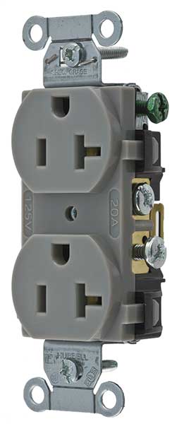 Hubbell 20A Duplex Receptacle 125VAC 5-20R GY CR20GRY
