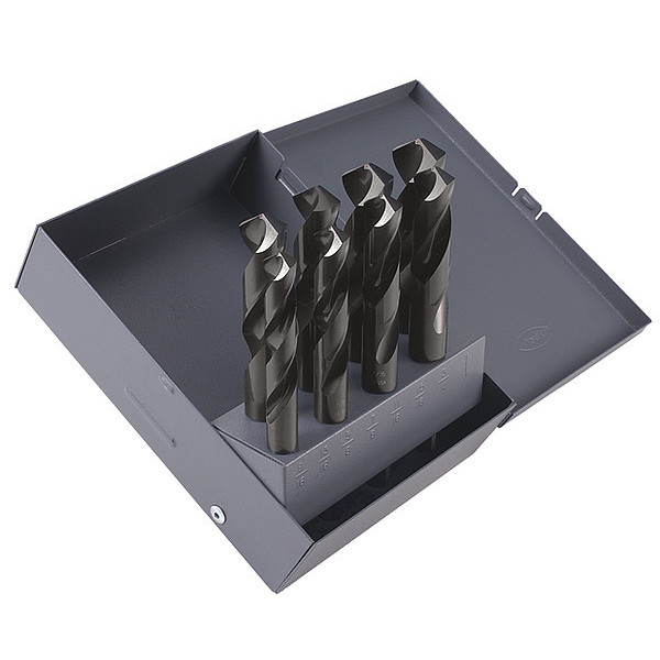Cle-Line 8PC 1/2 Silver and Deming Reduced Shank Drill Set Cle-Line 1892 Steam Oxide HSS RHS/RHC 9/16-1IN C22761