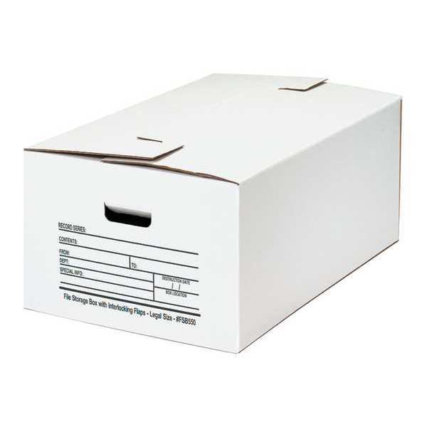 Partners Brand File Storage Boxes, Interlocking Flap, 24" x 15" x 10", White, 12/Case FSB550
