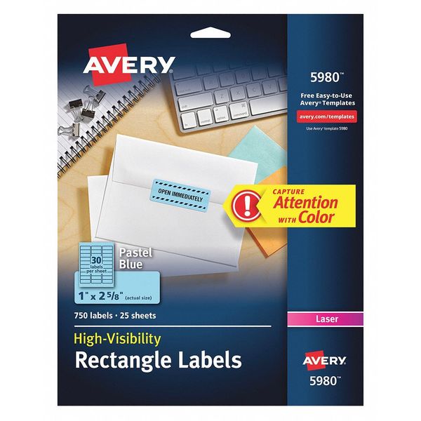 Avery Dennison 1" x 2-5/8" Blue High Visibility Labels, Pk750 5980