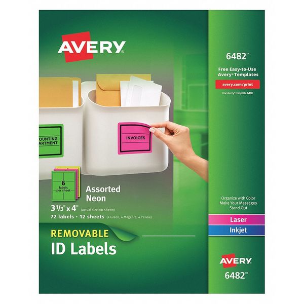 Avery Dennison Assorted Label, 6Up, PK72 6482