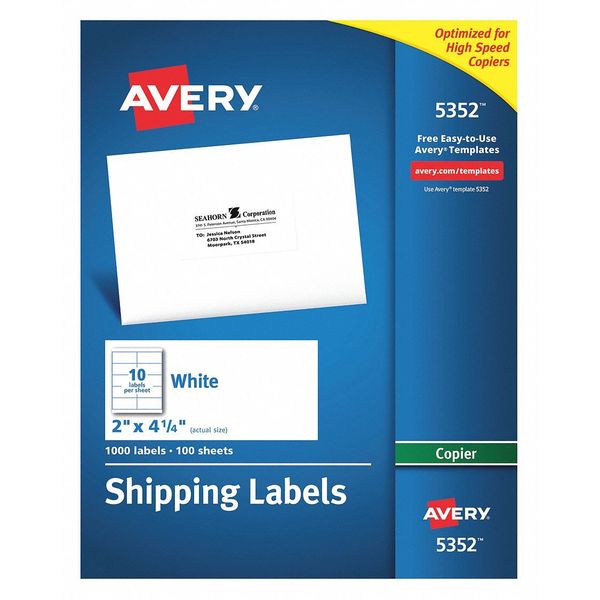 Avery 5352 $40.86 Copy Labels, 2x4-1/4,1000/Bx, PK100 | Zoro.com