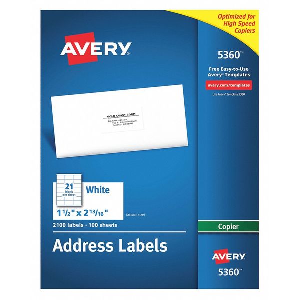 Avery Dennison Copy Labels, 1-1/2x2.81, 21C, PK100 5360