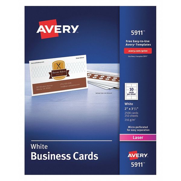 Avery Dennison Laser Business Cards, 2x3.5, PK2500 5911