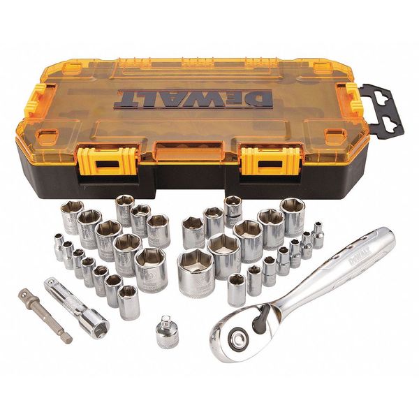 Dewalt 1/4", 3/8" Drive Socket Set, SAE/Metric, 34 pcs DWMT73804