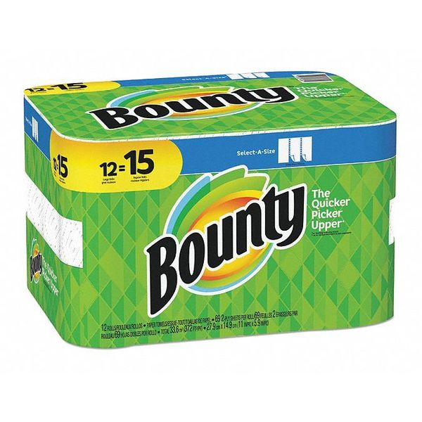 Bounty Perforated Paper Towel, 2 Ply Ply, 79 Sheets Sheets, White, 12 PK 95007