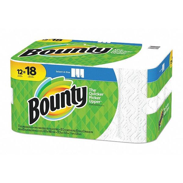 Bounty Perforated Paper Towel, 2 Ply Ply, 95 Sheets Sheets, White, 12 PK PGC65538