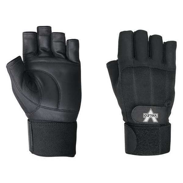 Partners Brand Pro Material Handling Fingerless Gloves w/ Wrist Strap, Large, Black, 2 Pairs/Case GLV1017L