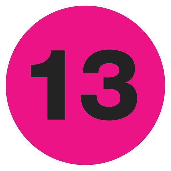 Tape Logic Tape Logic® Number Labels, "13", 1" Circle, Fluorescent Pink, 500/Roll DL6765