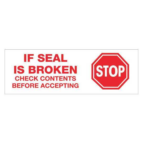Tape Logic Tape Logic® Pre-Printed Carton Sealing Tape, "Stop If Seal Is Broken...", 2.2 Mil, 2" x 55 yds., Red/White, 6/Case T901P016PK