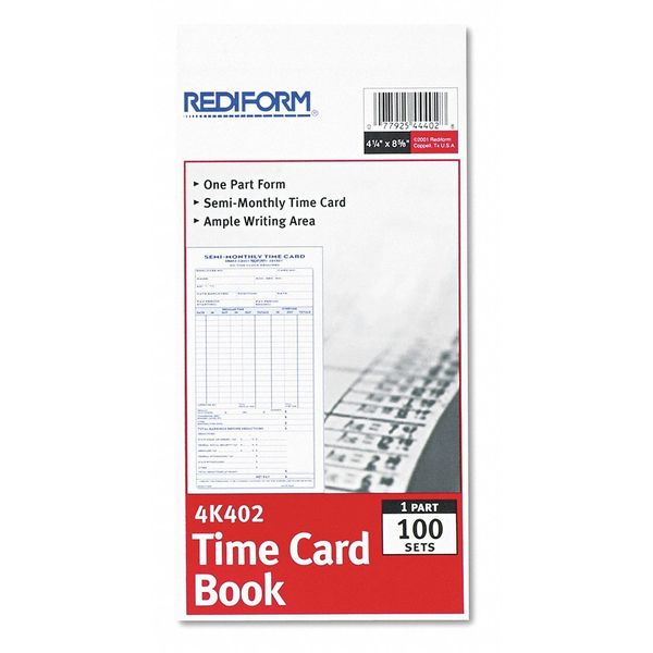 Rediform Employee Time Card, Semi Month, 4.25x8" 4K402