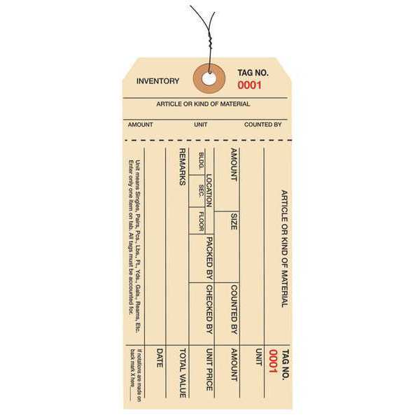 Partners Brand Inventory Tags, 1 Part Stub Style #8, Pre-Wired, (0001-0999), 6 1/4" x 3 1/8", Manila, 1000/Case G18013