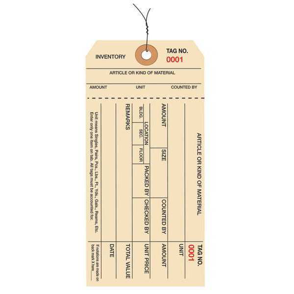 Partners Brand Inventory Tags, 1 Part Stub Style #8, Pre-Wired, (7000-7999), 6 1/4" x 3 1/8", Manila, 1000/Case G18083