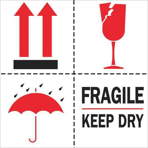 Tape Logic Tape Logic® Labels, "Fragile - Keep Dry", 4" x 4", Red/White/Black, 500/Roll DL4420