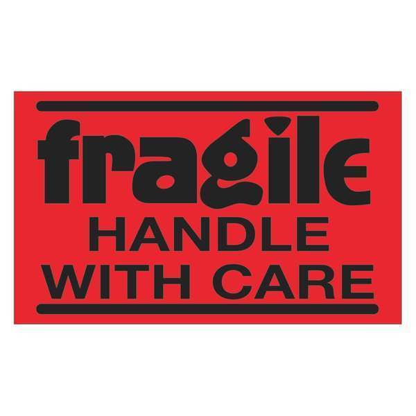 Tape Logic Tape Logic® Labels, "Fragile Handle With Care", 3" x 5", Fluorescent Red, 500/Roll DL1071