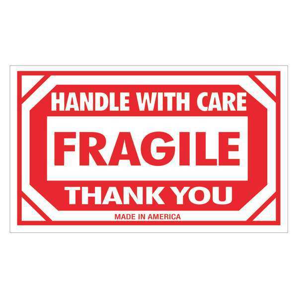 Tape Logic Tape Logic® Labels, "Fragile - Handle With Care", 3" x 5", Red/White, 500/Roll SCL576