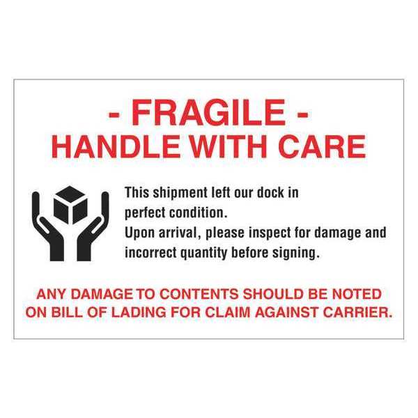 Tape Logic Tape Logic® Labels, "Fragile - Handle With Care", 4" x 6", Red/White/Black, 500/Roll DL3191