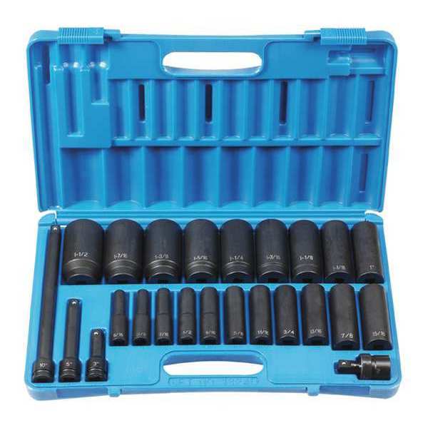 Grey Pneumatic 1/2" Drive Socket Set, 24 pcs 1324D