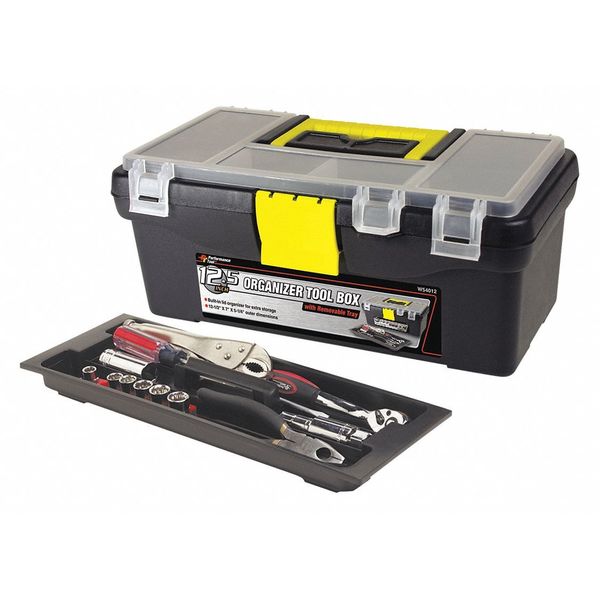 Performance Tool Plastic Tool Box, 12.5", Plastic, 11.9" W x 4-1/2" D x 6.2" H W54012