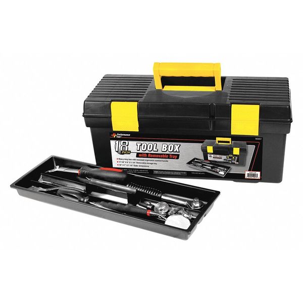 Performance Tool Plastic Tool Box, 18", Plastic, 7" W x 7-1/2" D x 17.2" H W54017