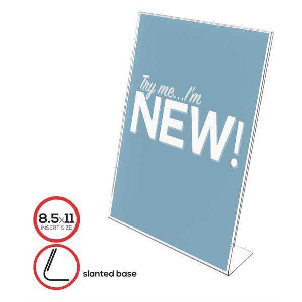 Zoro Select Desk Sign Holder, Slanted, 8.5X11", Clear 69701