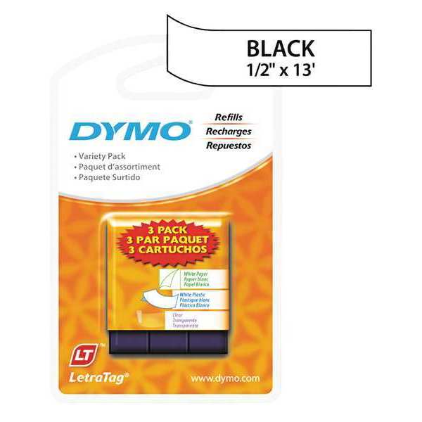 Dymo Paper/Plastic Label Tape, 0.5"x13 ft., PK3 12331