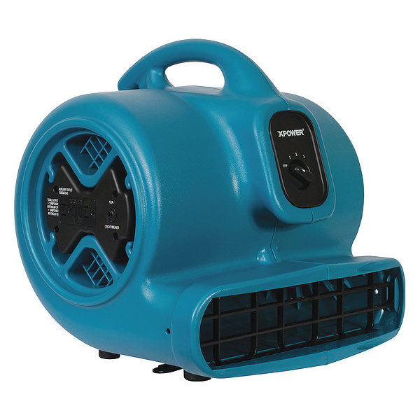 Xpower 1/3 HP, 2400 CFM, 3.8 Amps, 4 Positions, 3 Speeds Air Mover with GFCI Power Outlets for Daisy Chain X-600A BLUE