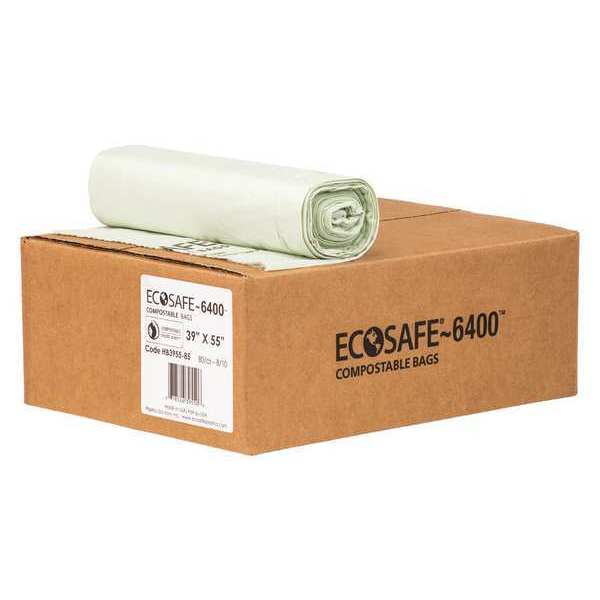 Ecosafe-6400 45 gal Trash Bags, 39 in x 55 in, Extra Heavy-Duty, 0.85 mil, Green, 80 PK HB3955-8
