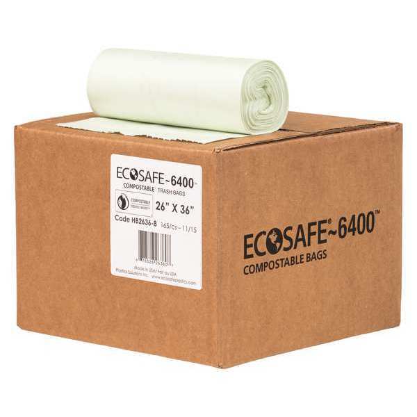 Ecosafe-6400 20 gal Trash Bags, 26 in x 36 in, Extra Heavy-Duty, 0.85 mil, Green, 165 PK HB2636-8